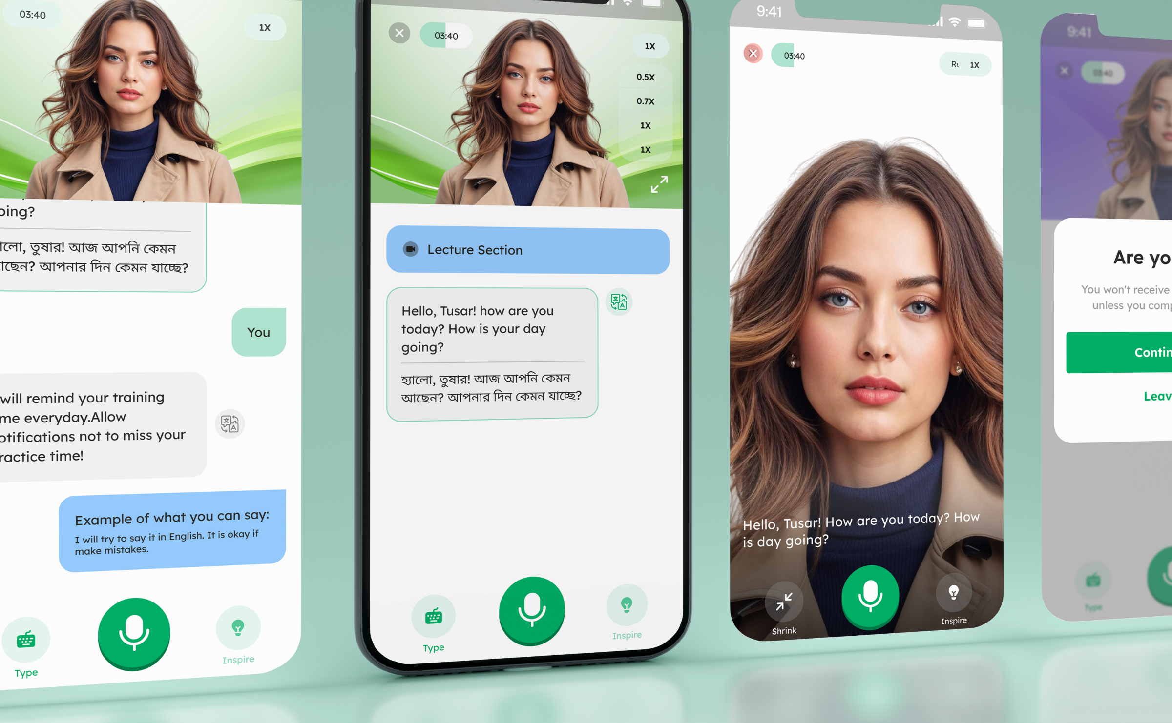 FluentAI app screens showcase